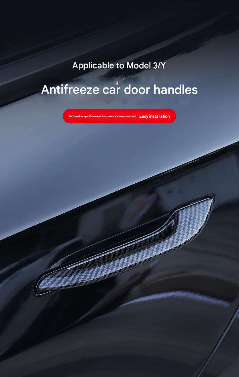 Upgraded Model 3 Y with antifreeze door handles; Tesla carbon fiber door handle modification.