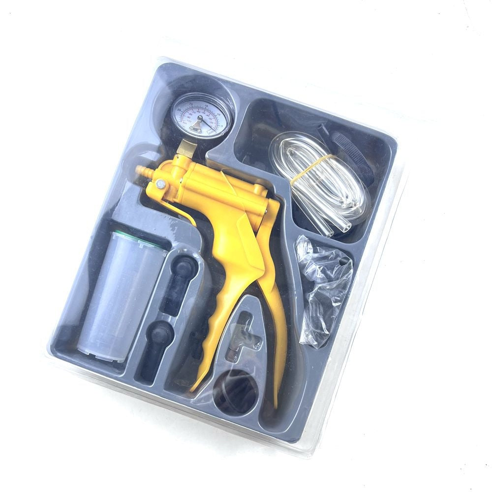 Manual vacuum oil pump test kit, pistol-type pressure tester, vacuum gauge, brake fluid discharge test.