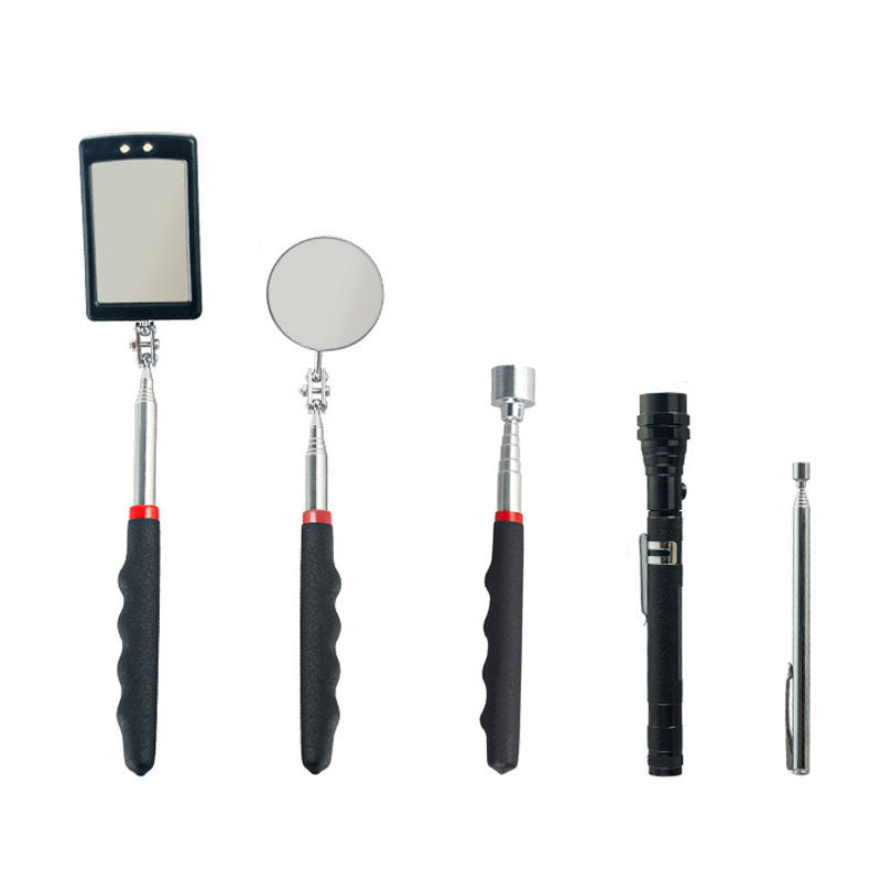 Magnetic pickup, magnetic attractor, telescopic extension rod, auto repair tools, square mirror, round mirror, flashlight head