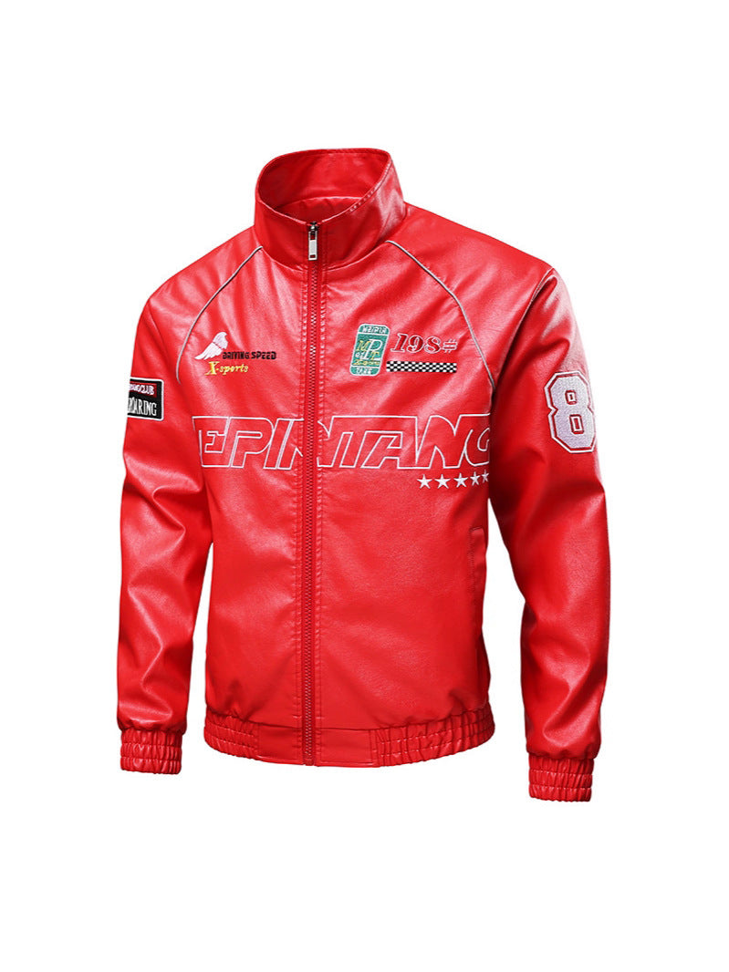Men's High-Quality New Printed Fashion British Casual Motorcycle Leather Jacket, Men's Outerwear