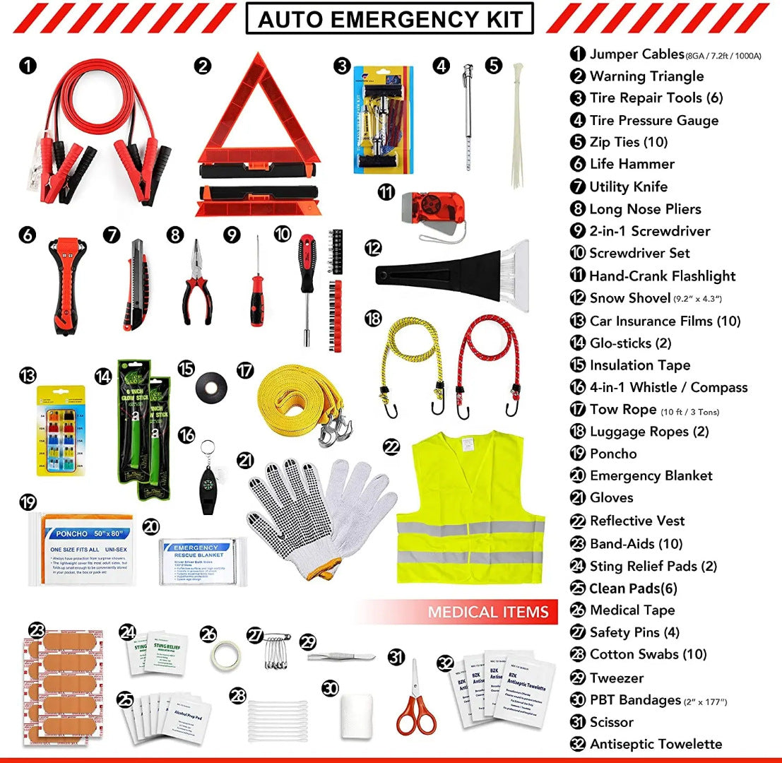 Car emergency kit, vehicle first-aid kit, self-driving equipment package, car safety kit, tool box