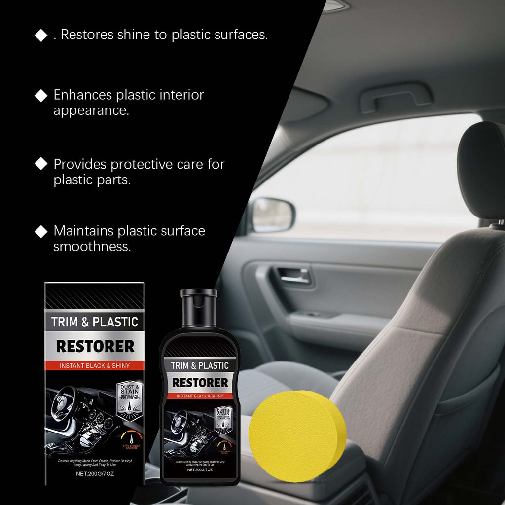 Car interior refurbishment and care kit: Cleaning and shine treatment for leather interior surfaces, and plastic refurbishment paste.