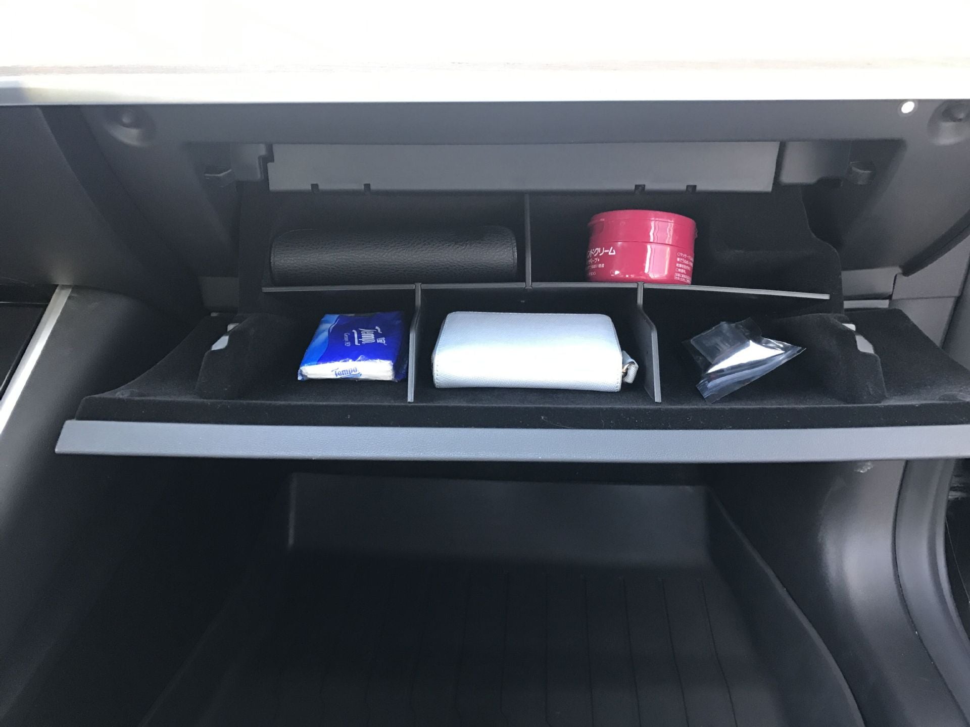 Tesla Model 3 passenger side glove box divider/storage organizer.