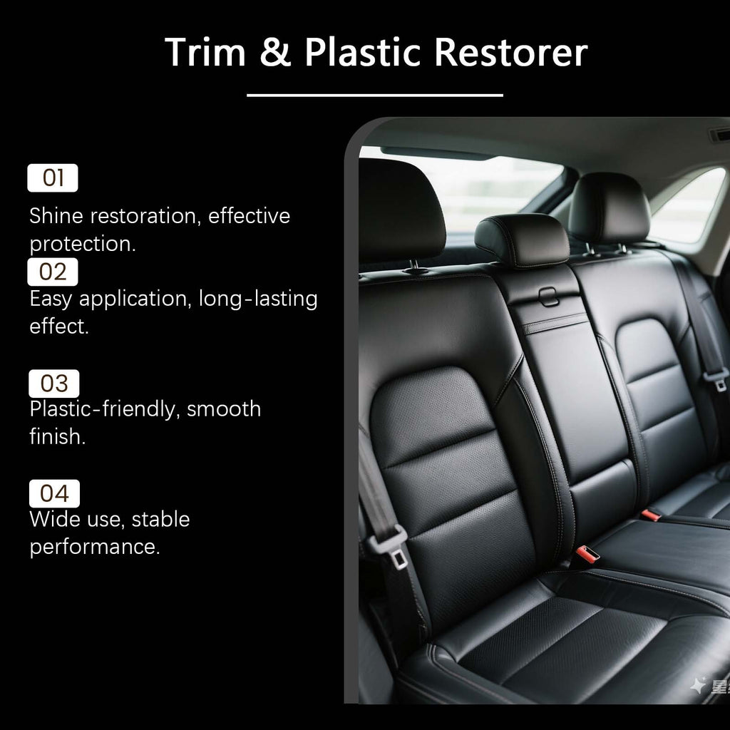 Car interior refurbishment and care kit: Cleaning and shine treatment for leather interior surfaces, and plastic refurbishment paste.