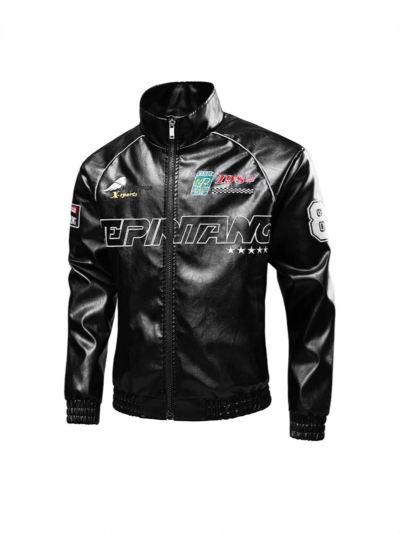 Men's High-Quality New Printed Fashion British Casual Motorcycle Leather Jacket, Men's Outerwear