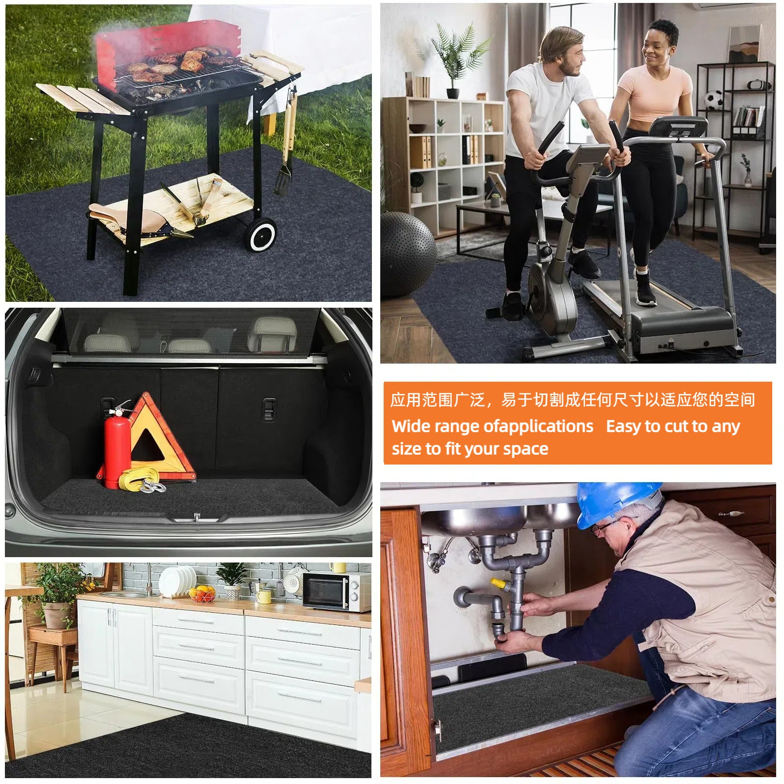 Garage floor oil spill mat, car repair oil-proof and leak-proof mat, with non-slip checkered felt backing, garage floor mat.