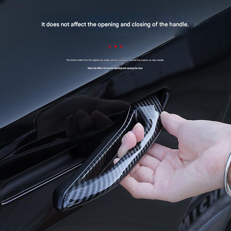 Upgraded Model 3 Y with antifreeze door handles; Tesla carbon fiber door handle modification.