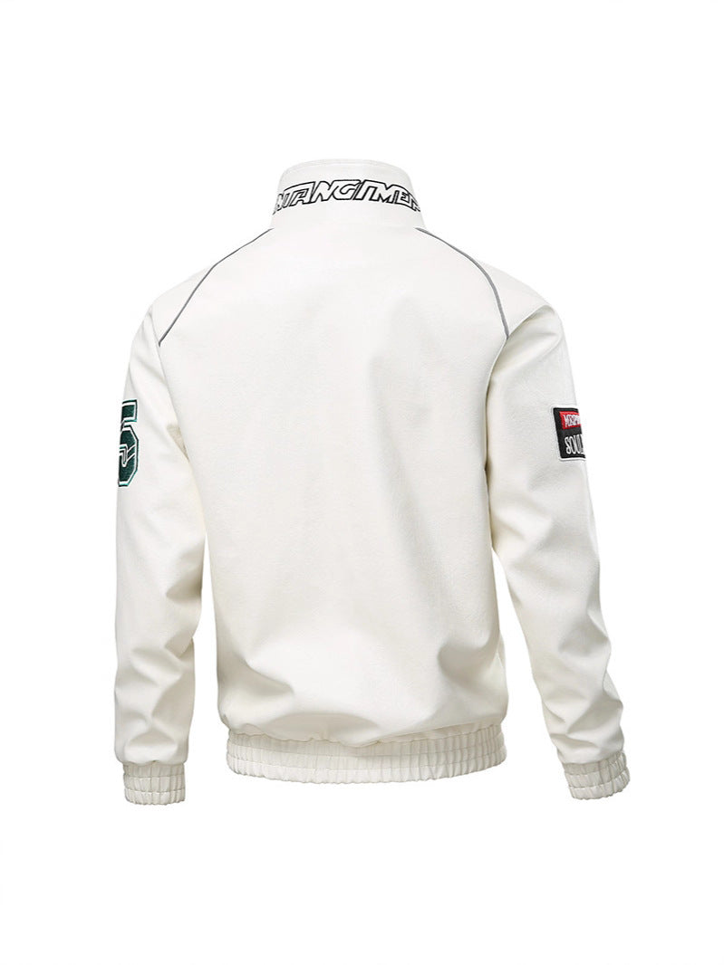 Men's High-Quality New Printed Fashion British Casual Motorcycle Leather Jacket, Men's Outerwear