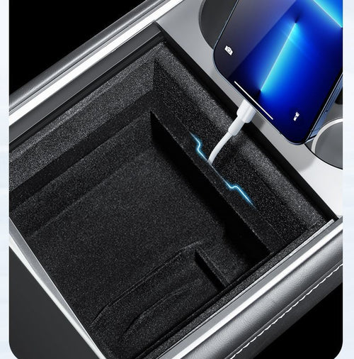 2025 Tesla Model Y/3 Refreshed Edition: Center Console Storage Box with Hidden Storage Box and Interior Flocking Accessories