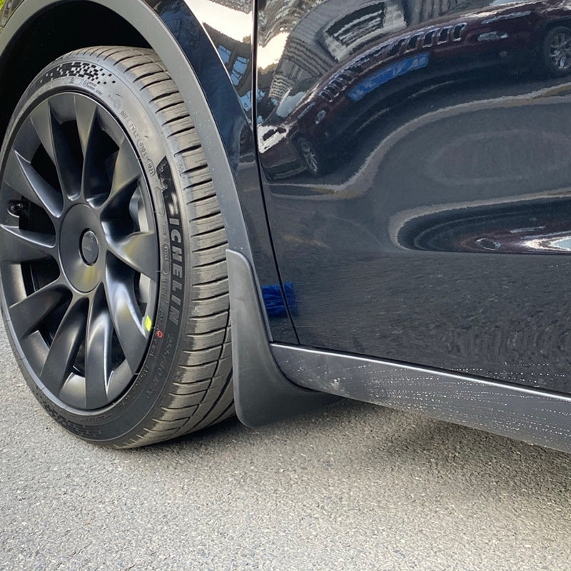 Tesla Model Y mudguards updated with new 3 aftermarket accessories, no drilling required for front and rear wheel mudguards