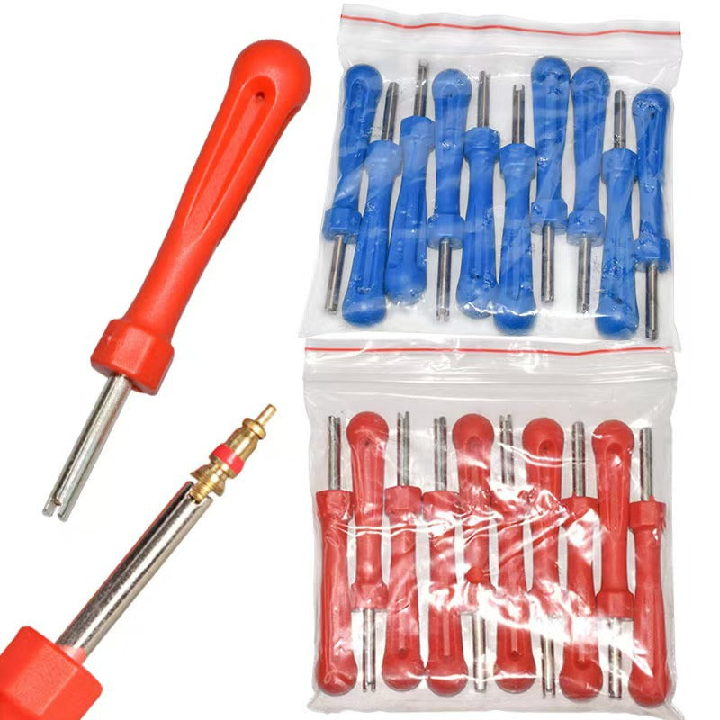 Universal tire valve core removal tool, air conditioning valve core wrench, dual-purpose wrench for removing and installing tire valve cores.