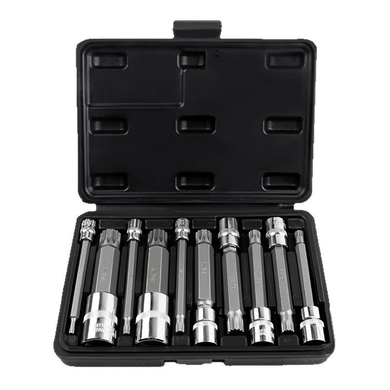 10-piece set of twelve-point screwdriver bits and sockets, quick-release wrench, star-shaped multi-specification S2 tool steel