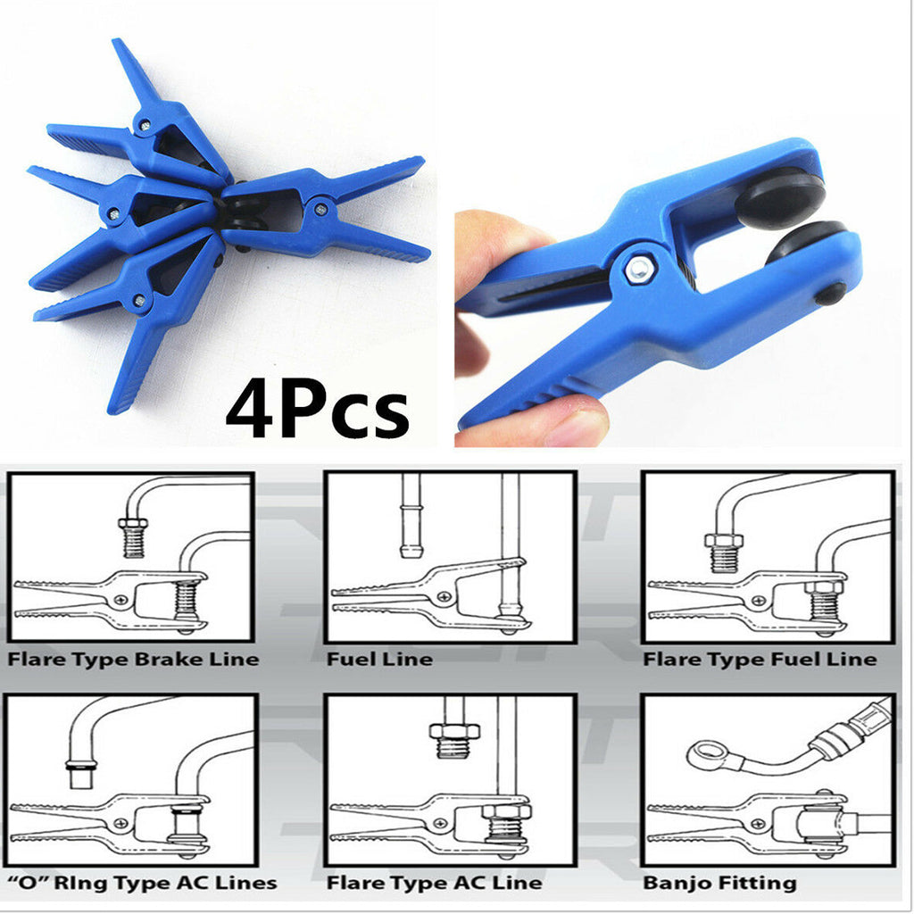 4-piece set of pipe clamps: fuel line clamp, brake line clamp, pipe sealing pliers, auto repair tools.