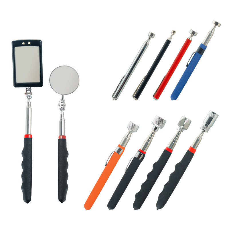Magnetic pickup, magnetic attractor, telescopic extension rod, auto repair tools, square mirror, round mirror, flashlight head