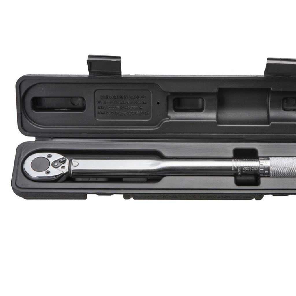 Adjustable torque wrench with preset torque for auto repair and tire maintenance.