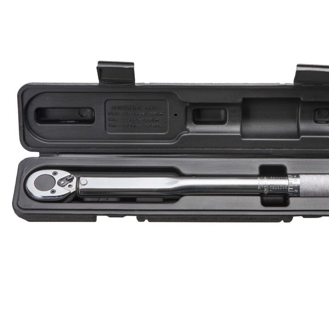 Adjustable torque wrench with preset torque for auto repair and tire maintenance.