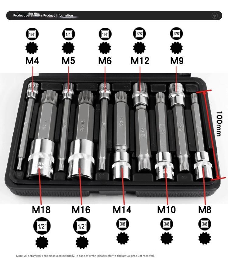 10-piece set of twelve-point screwdriver bits and sockets, quick-release wrench, star-shaped multi-specification S2 tool steel