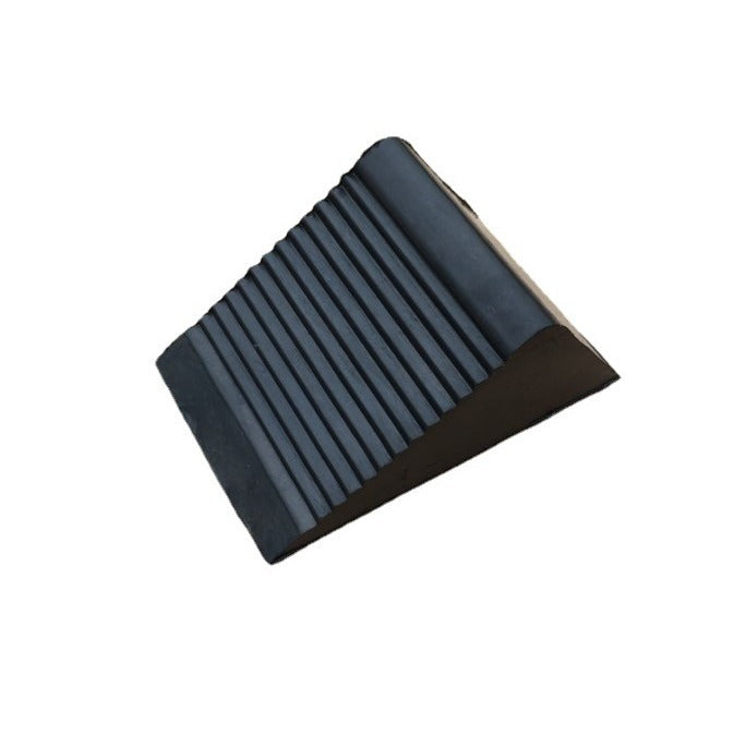 Rubber wheel stoppers for cars, trucks, airplanes, and aircraft; anti-slip triangular wooden wheel stops; ramp wheel stops.