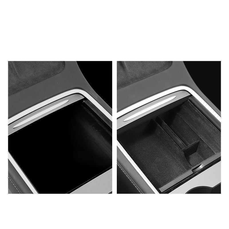 2025 Tesla Model Y/3 Refreshed Edition: Center Console Storage Box with Hidden Storage Box and Interior Flocking Accessories