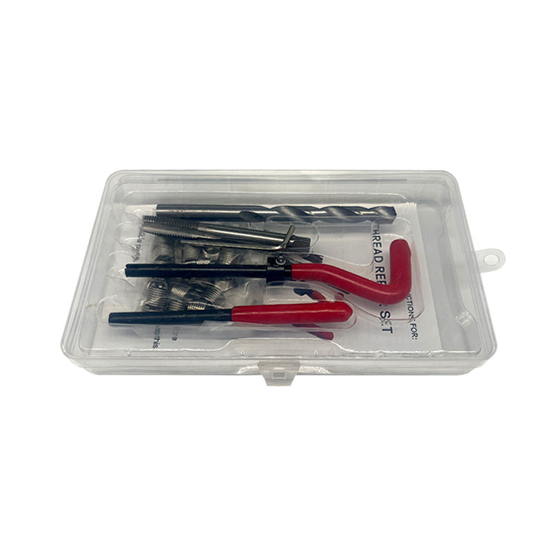 25-piece set of automotive thread repair tools, spark plug insert repair tap and drill bit set