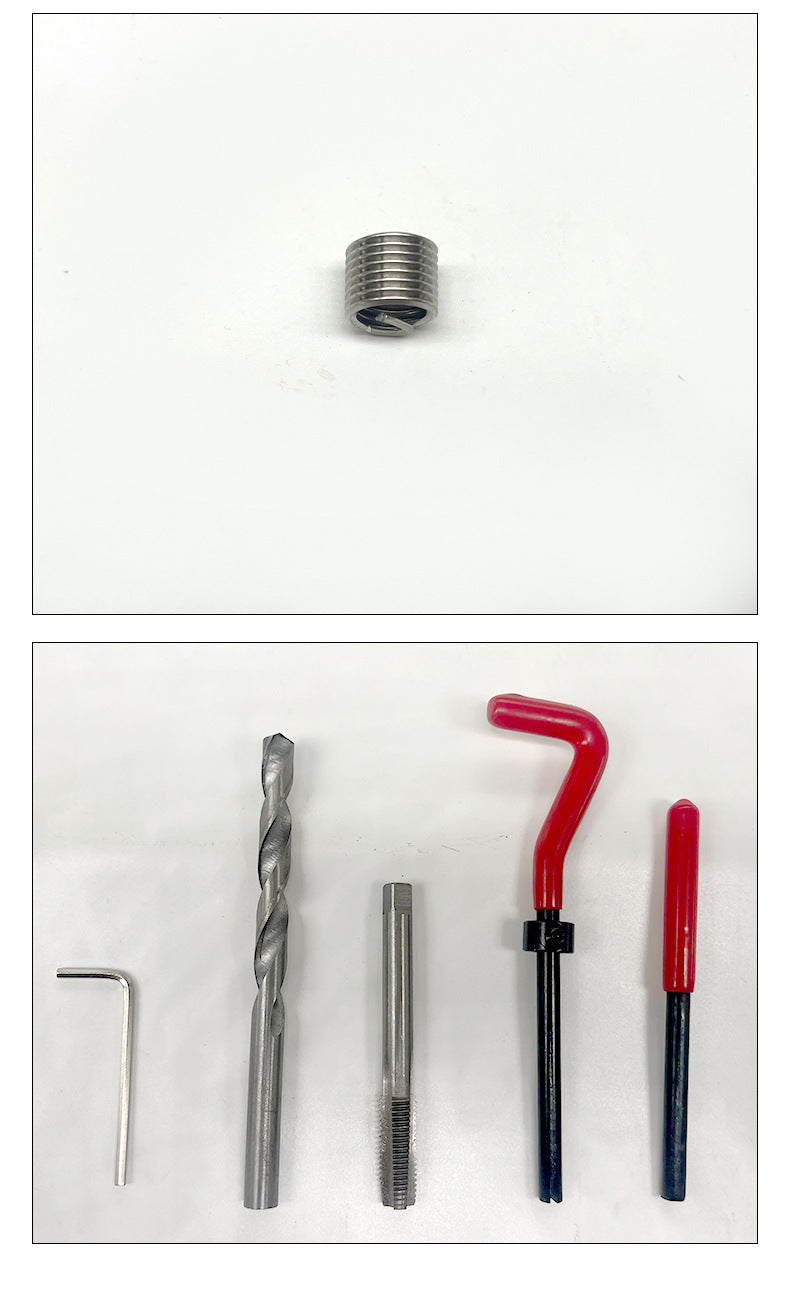 25-piece set of automotive thread repair tools, spark plug insert repair tap and drill bit set