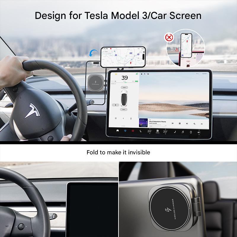 Tesla Model Y/3 in-car phone holder with wireless charger