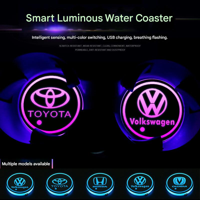 Car LED illuminated cup holder mat