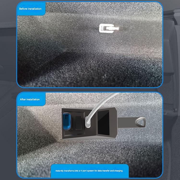 Tesla Model 3/Y glove box USB expansion dock adapter HUB splitter, four-port multifunction device.