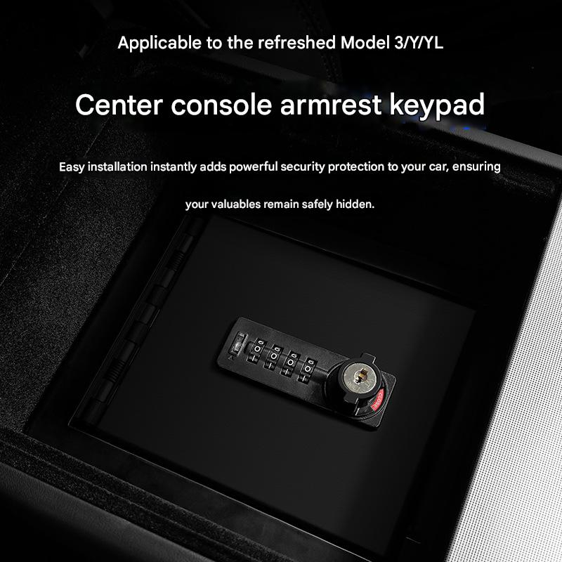 Tesla Model 3/Y updated version glove box password lock, carbon steel interior modification accessories.