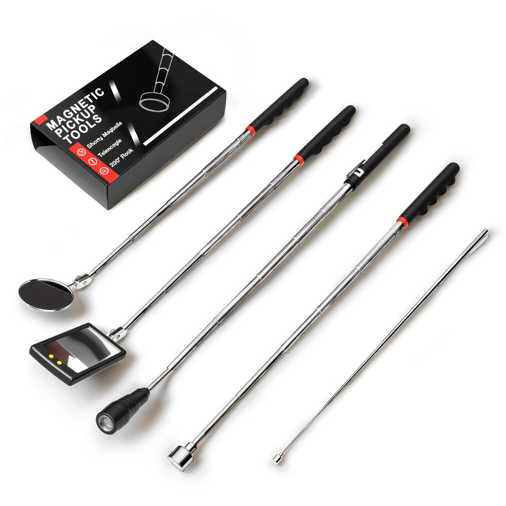 Magnetic pickup, magnetic attractor, telescopic extension rod, auto repair tools, square mirror, round mirror, flashlight head